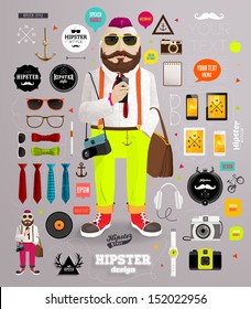 Hipster-Elemente und Symbole mit Hipster-Zeichen für Vintage-Design