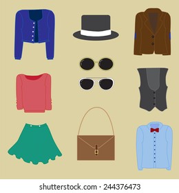 Hipster elements and icons set with Hipster Character 