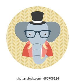 Hipster elephant with glasses and top hat