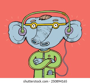 hipster elephant wearing headphones