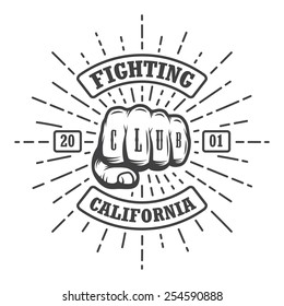 Hipster emblem about fighting club. Monochrome graphic style