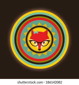 Hipster emblem with lady fox. Vector illustration for cool print. 