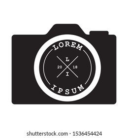 hipster emblem logo template inside black photo camera shape, vector