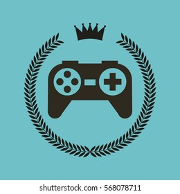 hipster emblem with videogame control icon over blue background. colorful design. vector illustration