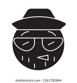 Hipster emoji black vector concept icon. Hipster emoji flat illustration, sign