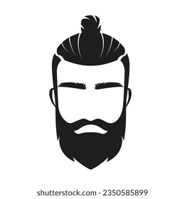 Hipster face barbershop. Bearded man logo, hipster haircut emblem vector illustration