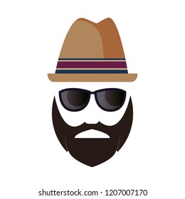 hipster face beard glasses and hat