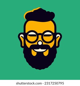 Hipster face with beard and glasses. Vector illustration in flat style. Logo Design Template