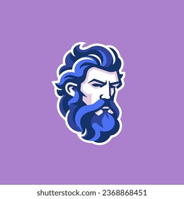 Hipster face with beard and mustache. Vector logo template. E sport Logo template