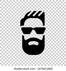 Hipster Gesicht, Mode-Logo, moderner Mann. Schwarzes Symbol auf transparentem Hintergrund