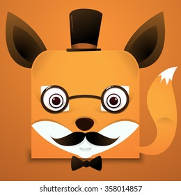 hipster face fox square style on orange background Vector illustration