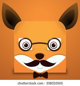hipster face fox square style on orange background Vector illustration