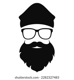 Hipster face with glasses and beard, vector cartoon isolated on white background. Hipster appearance flat illustration.