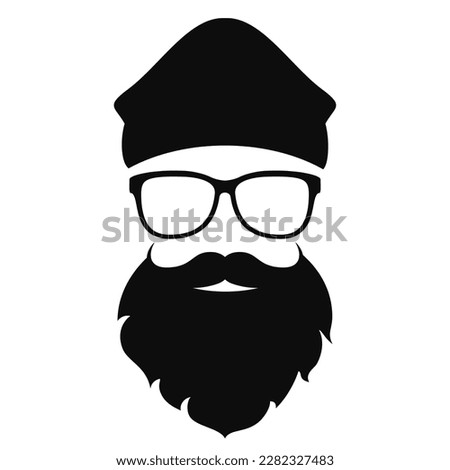 Hipster face with glasses and beard, vector cartoon isolated on white background. Hipster appearance flat illustration.