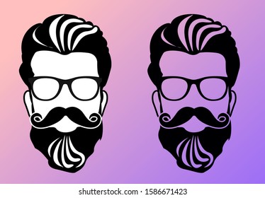 hipster.the face of a man with a beard, mustache and glasses.flat design.head, avatar, icon.vector image.