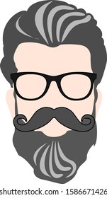hipster.the face of a man with a beard, mustache and glasses.flat design.head, avatar, icon.vector image.