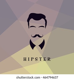 Hipster face with a mustache, eyebrows and shirt collar. Front view. Vector illustration.