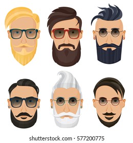 Hipster face on a white background. Bearded man.