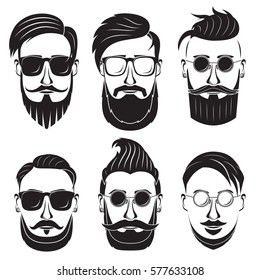 Hipster face on a white background. Bearded man.
