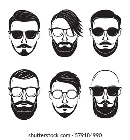 Hipster face on a white background. Bearded man.