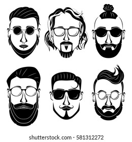 Hipster face on a white background. Bearded man.