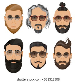 Hipster Face On A White Background. Bearded Man.