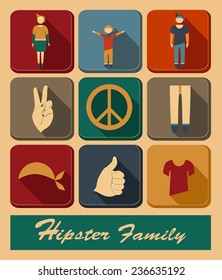 Hipster family concept. Vector illustration.