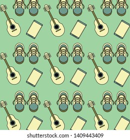 Hipster fashion background cartoon patterns green pastel colors vector illustration graphic design