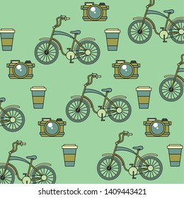 Hipster fashion background cartoon patterns green pastel colors vector illustration graphic design