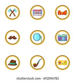 Hipster fashion icon set. Cartoon set of 9 hipster fashion vector icons for web isolated on white background