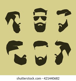 Hipster fashion man hair and beards, Hand drawn vector illustration set