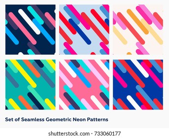 Hipster Fashion Memphis Style Geometric Pattern.Set of  Abstract Seamless Pattern with Lines, Circles and Squares. Vector Illustration.