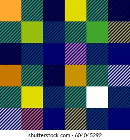 Hipster fashion pattern. Seamless checkered print for cotton shirts. Casual style textile collection. Blue, green, yellow.