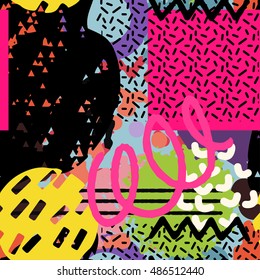 Hipster fashion seamless pattern. Geometric abstract shapes. Memphis. Pop art trendy style. Minimal background texture. Funky print. Vector design