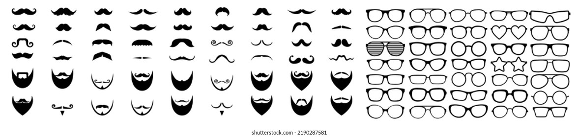 Hipster fashion set. haircuts, beards, glasses icon