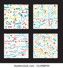 Hipster fashion . Set of Trendy seamless pattern in Memphis style. Jumble design . Repeating zigzag smooth lines vector background . Cool geometric texture .