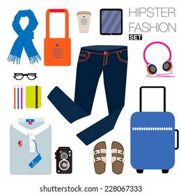Hipster fashion set. Vector.