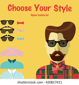 Hipster fashion set vector. 