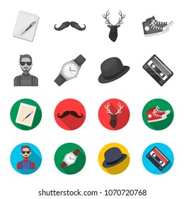 Hipster, fashion, style, subculture .Hipster style set collection icons in monochrome,flat style vector symbol stock illustration web.
