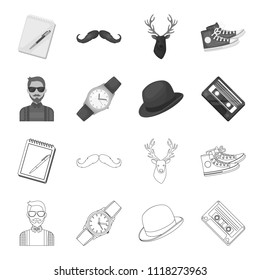 Hipster, fashion, style, subculture .Hipster style set collection icons in outline,monochrome style vector symbol stock illustration web.