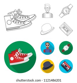 Hipster, fashion, style, subculture .Hipster style set collection icons in outline,flat style vector symbol stock illustration web.