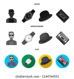 Hipster, fashion, style, subculture .Hipster style set collection icons in black, flat, monochrome style vector symbol stock illustration web.