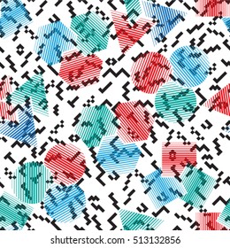 Hipster fashion .Trendy seamless pattern in Memphis style. Jumble design . Repeating Geometrical shapes vector background . Cool geometric texture .