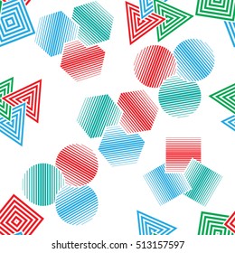 Hipster fashion .Trendy seamless pattern in Memphis style. Jumble design . Repeating Geometrical shapes vector background . Cool geometric texture .