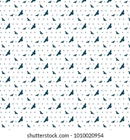 Hipster fashion vector pattern ornament with blue bird and blue cross on background