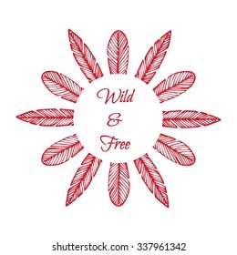 hipster feather elements, vintage doodle outline feather vector
