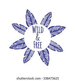 hipster feather elements, vintage doodle outline feather vector