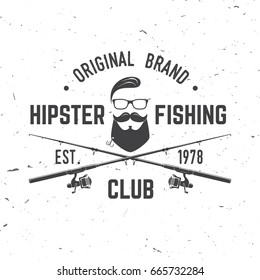 Hipster fishing club. Vector illustration. Concept for shirt or logo, print, stamp or tee. Vintage typography design with fish rod silhouette.