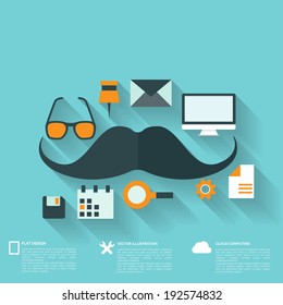 Hipster flat abstract background with web icons. Interface symbols. Cloud computing. Mobile devices.
