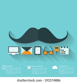 Hipster flat abstract background with web icons. Interface symbols. Cloud computing. Mobile devices.